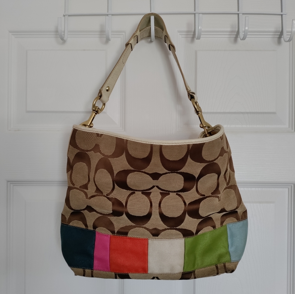 COACH signature multi-stripe hobo bag